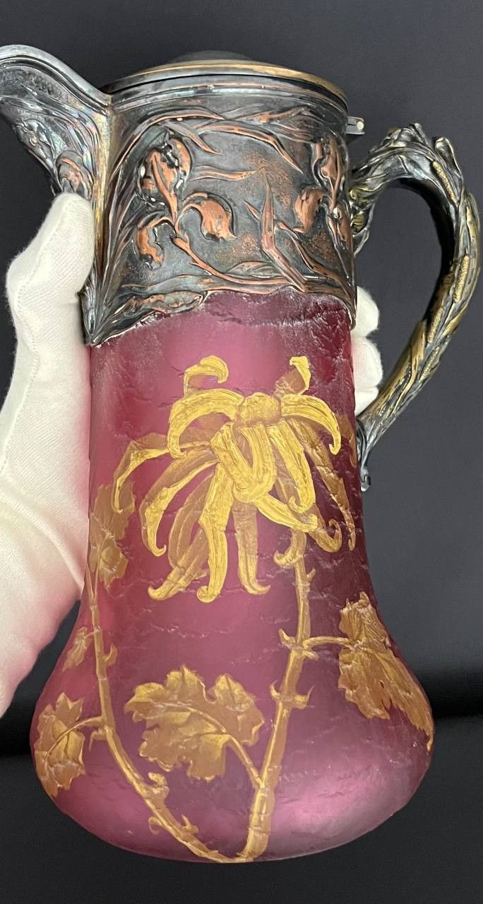Orangeade jug in frosted glass, Art Nouveau