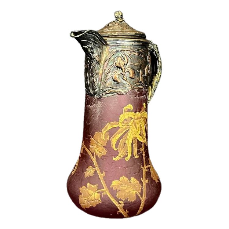 Orangeade jug in frosted glass, Art Nouveau