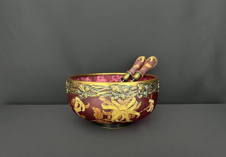 Victor Saglier (1809-1895) - Frosted glass bowl and serving set, Art Nouveau