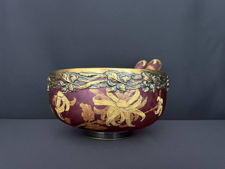 Victor Saglier (1809-1895) - Frosted glass bowl and serving set, Art Nouveau