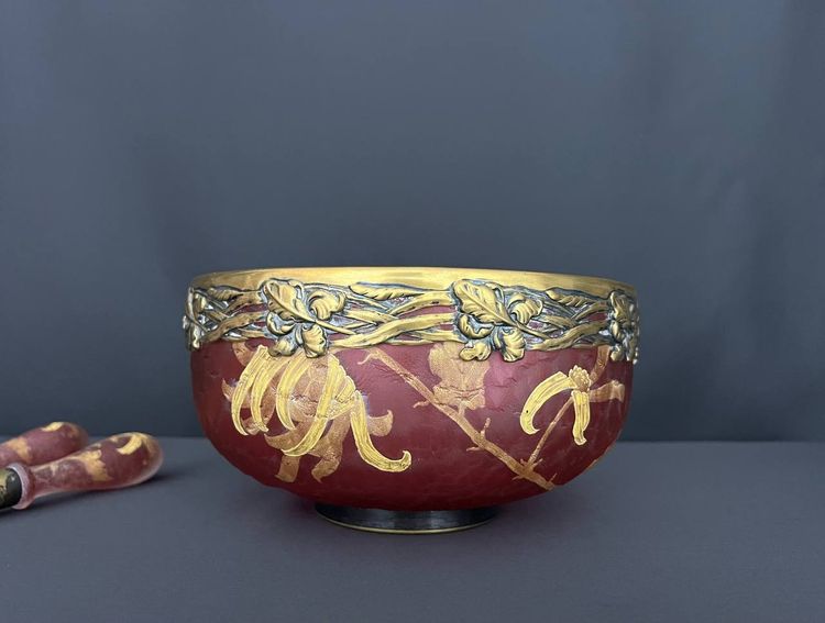 Victor Saglier (1809-1895) - Frosted glass bowl and serving set, Art Nouveau