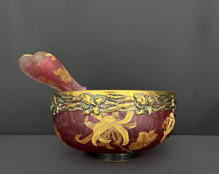 Victor Saglier (1809-1895) - Frosted glass bowl and serving set, Art Nouveau