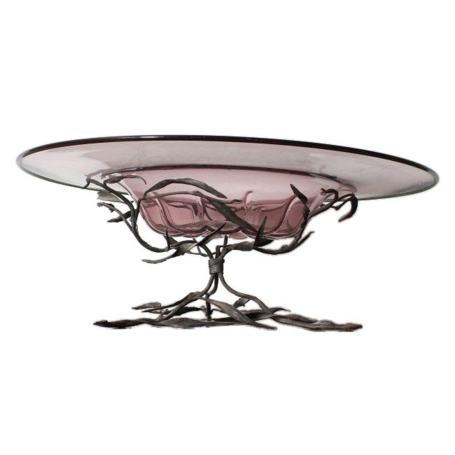  Antico centrotavola Liberty 1930 Umberto Bellotto , vetro murano base ferro battuto. Diametro cm 51