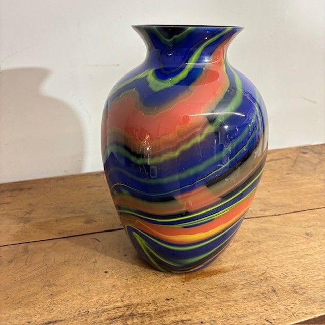 Vaso in vetro Ottavio Missoni  - Arte Vetro Murano anni 80 firmato . Mod EOS  -  Posmoderno H 33 cm 