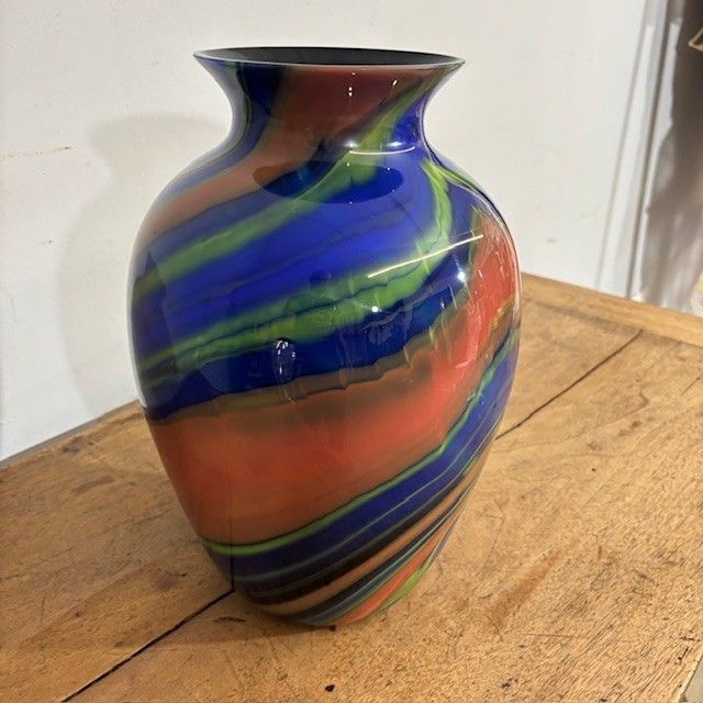 Vaso in vetro Ottavio Missoni  - Arte Vetro Murano anni 80 firmato . Mod EOS  -  Posmoderno H 33 cm 