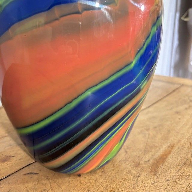 Vaso in vetro Ottavio Missoni  - Arte Vetro Murano anni 80 firmato . Mod EOS  -  Posmoderno H 33 cm 