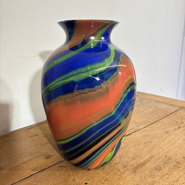 Vaso in vetro Ottavio Missoni  - Arte Vetro Murano anni 80 firmato . Mod EOS  -  Posmoderno H 33 cm 