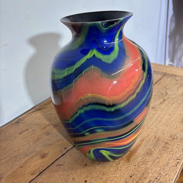 Vaso in vetro Ottavio Missoni  - Arte Vetro Murano anni 80 firmato . Mod EOS  -  Posmoderno H 33 cm 