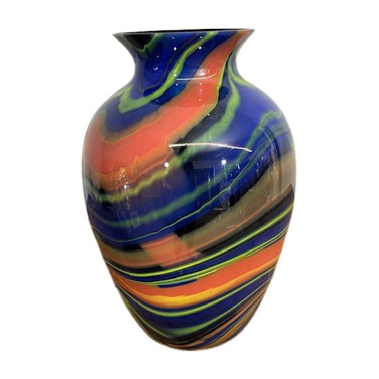 Vaso in vetro Ottavio Missoni  - Arte Vetro Murano anni 80 firmato . Mod EOS  -  Posmoderno H 33 cm 
