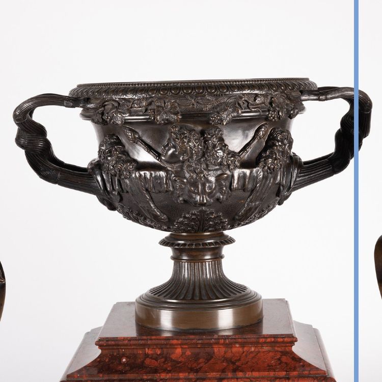 Ferdinand Barbedienne (1810-1892), Garniture de cheminée au vase de Warwick et aux bustes, XIXe