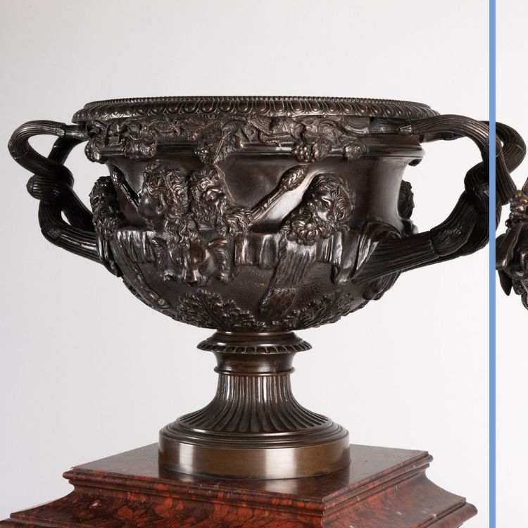 Ferdinand Barbedienne (1810-1892), Garniture de cheminée au vase de Warwick et aux bustes, XIXe