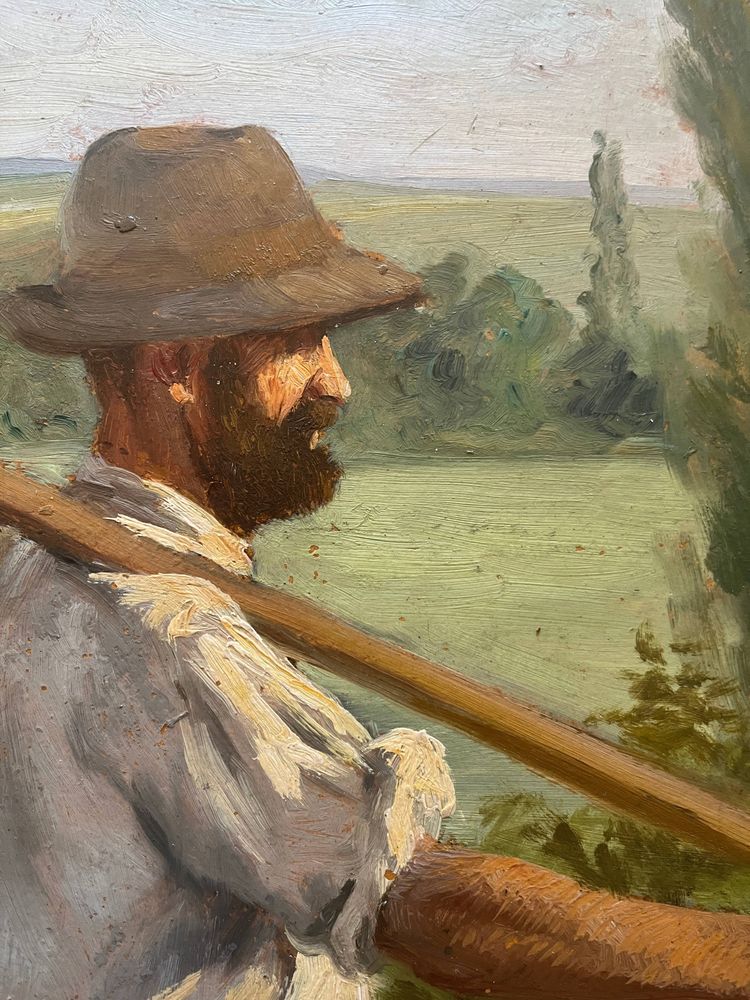Pittura HST Georges M. J. GIRARDOT (1856-1914) "Coppia di mietitori" 1907
