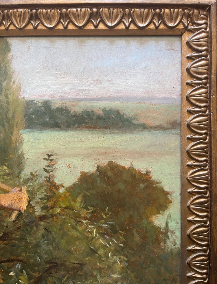 Pittura HST Georges M. J. GIRARDOT (1856-1914) "Coppia di mietitori" 1907