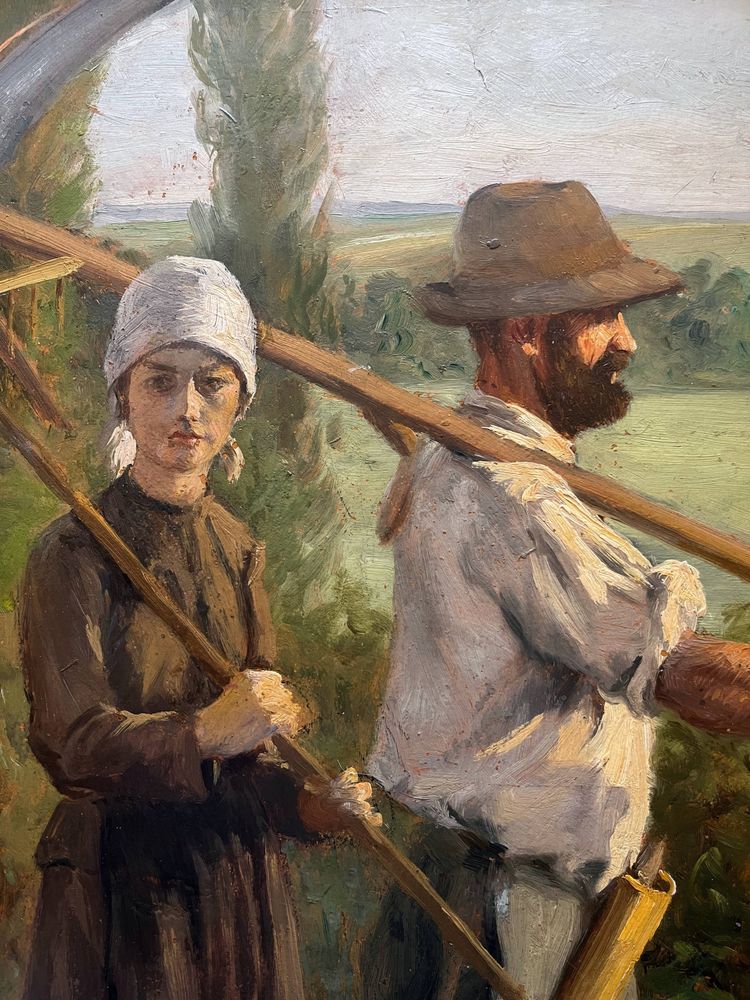 Pittura HST Georges M. J. GIRARDOT (1856-1914) "Coppia di mietitori" 1907