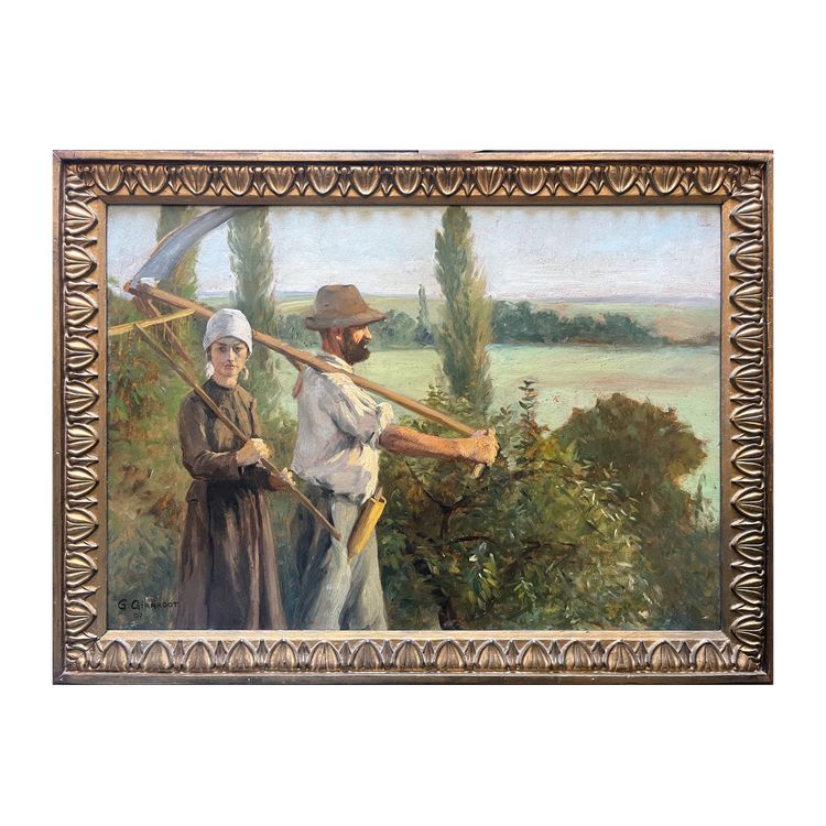 Pittura HST Georges M. J. GIRARDOT (1856-1914) "Coppia di mietitori" 1907