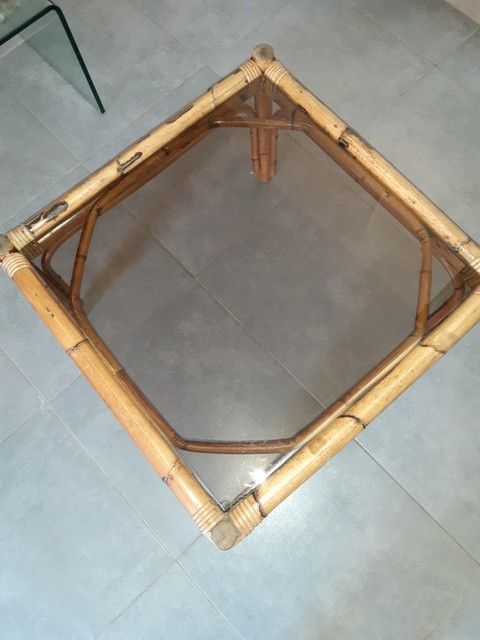 Tavolino vintage in rattan e bambù 1960 / 1970