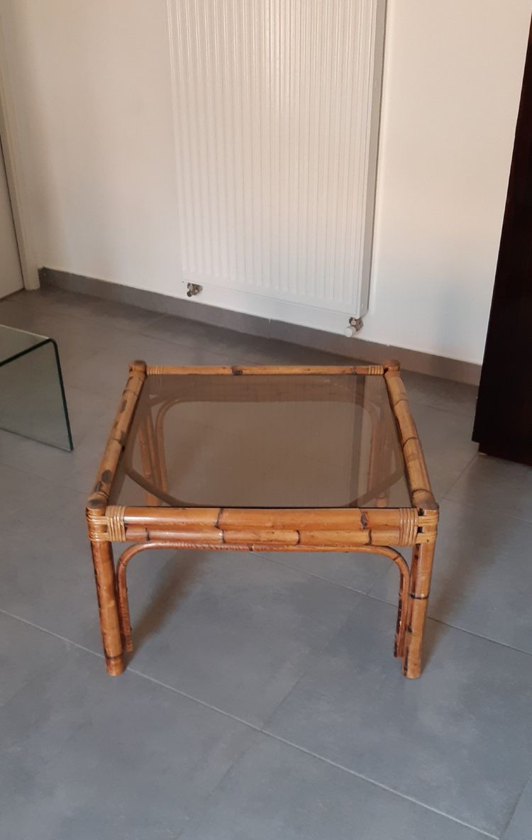 Tavolino vintage in rattan e bambù 1960 / 1970