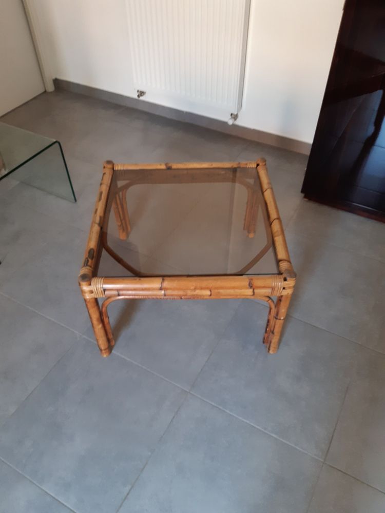 Tavolino vintage in rattan e bambù 1960 / 1970