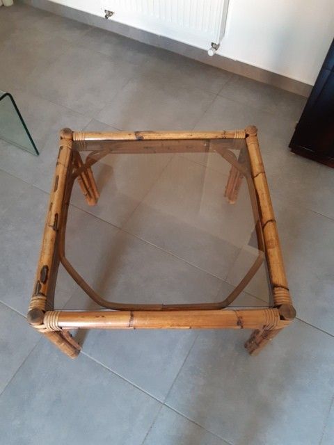 Tavolino vintage in rattan e bambù 1960 / 1970