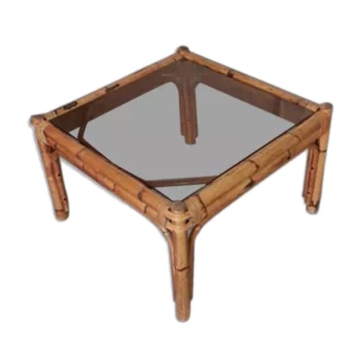 Tavolino vintage in rattan e bambù 1960 / 1970