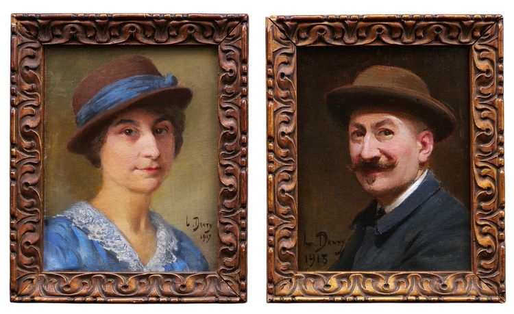 Léopold DANTY, Ritratti di un uomo e una donna con un cappello
