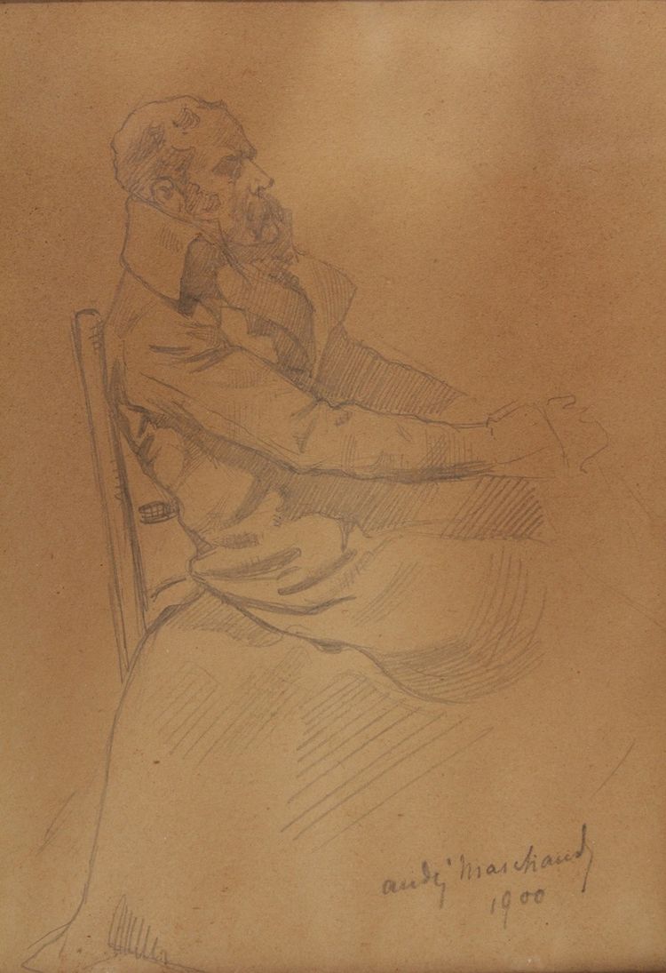 Bleistiftzeichnung 'Mann mit sitzendem Bart' signiert André Marchand (1877-1951)