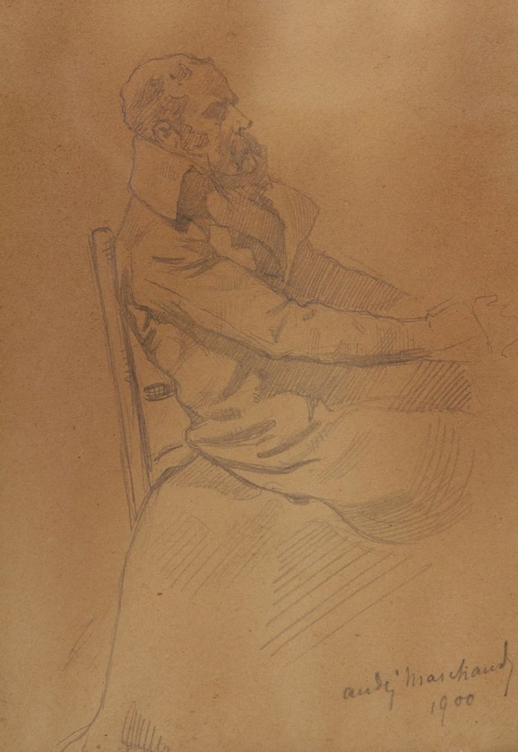 Bleistiftzeichnung 'Mann mit sitzendem Bart' signiert André Marchand (1877-1951)