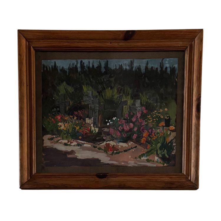 Gouache on paper, flowery cemetery of the Benedictines of Craon 1945
