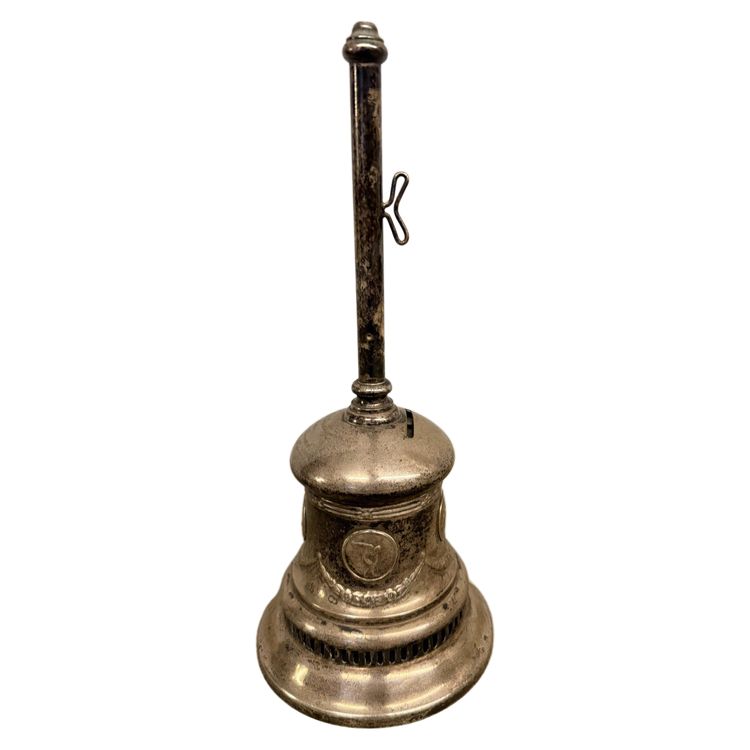 Campanello vintage in metallo argentato, XX sec, 29x12cm