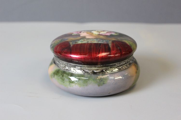 Art nouveau enamelled box, woman with flowers circa 1900