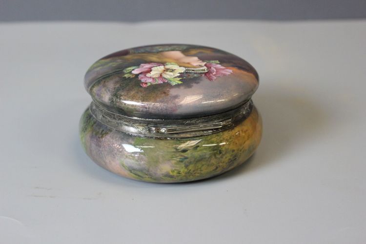 Art nouveau enamelled box, woman with flowers circa 1900