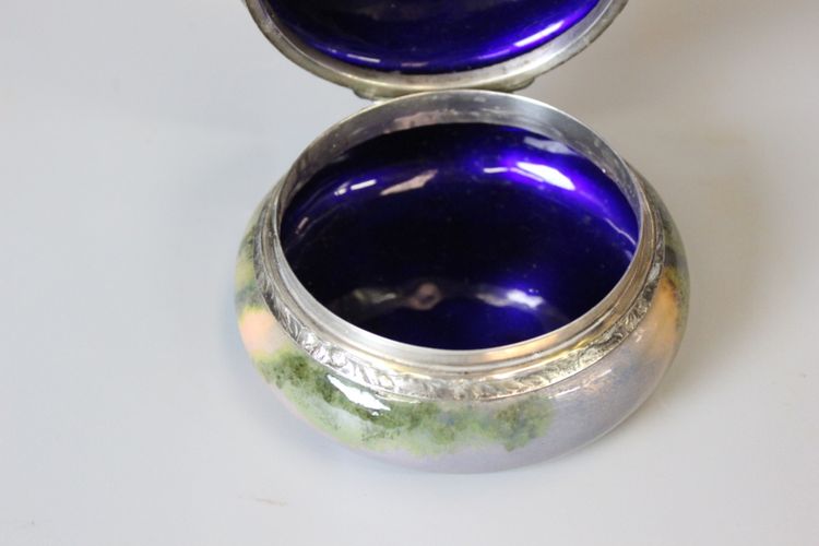Art nouveau enamelled box, woman with flowers circa 1900