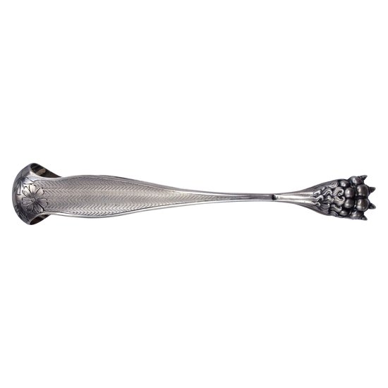 Ice cube/sugar tongs in solid silver, guilloche pattern, silversmith Alphonse DEBAIN 19th century