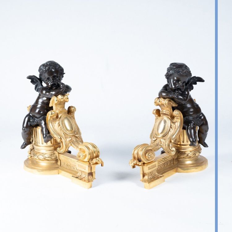 Bronzestabendenden mit Puttendekor, XIX.