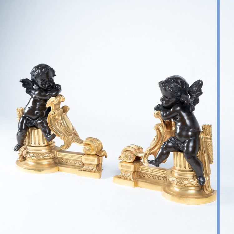 Bronzestabendenden mit Puttendekor, XIX.