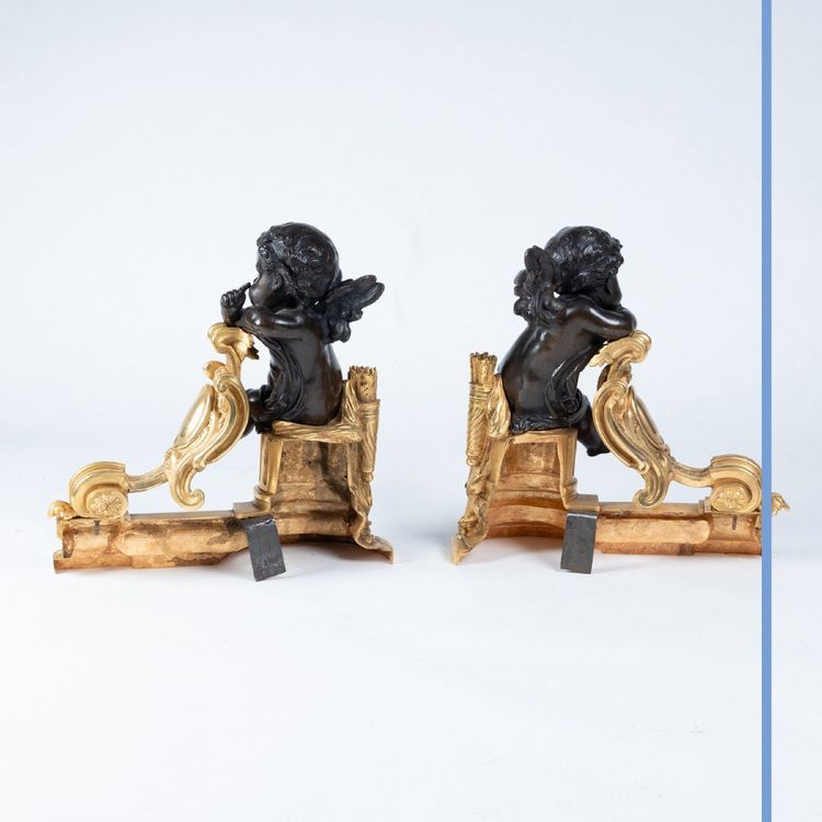 Bronzestabendenden mit Puttendekor, XIX.