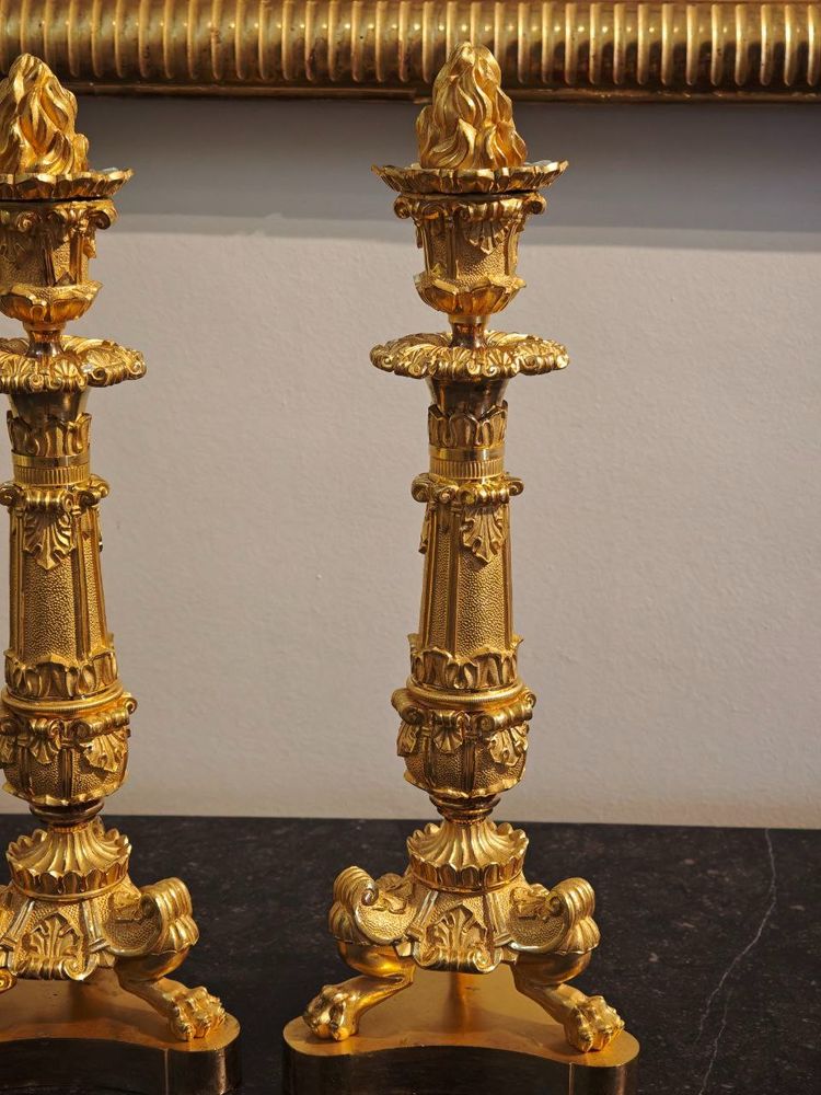 Pair of Restauration-period ormolu torches, circa 1830.