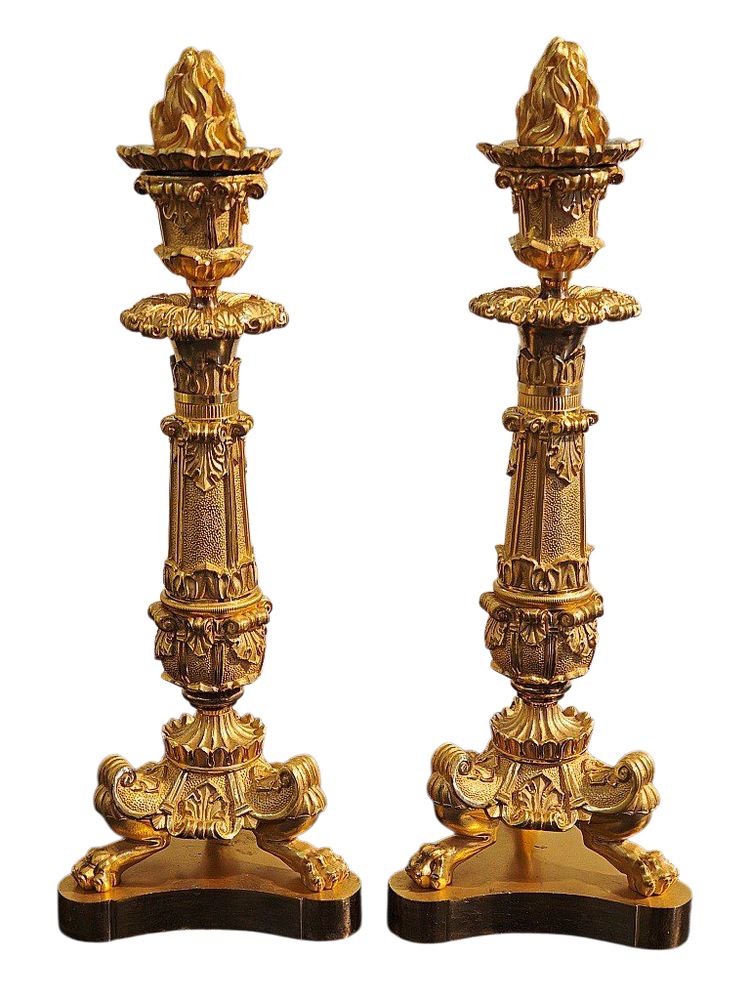 Pair of Restauration-period ormolu torches, circa 1830.