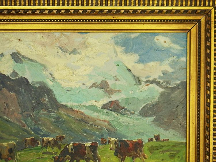 Mucche al pascolo :Olio su cartone di Clovis Terraire