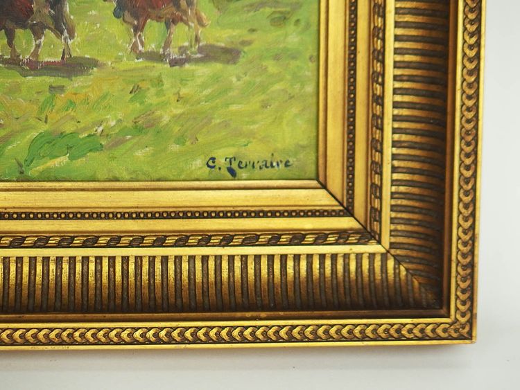 Mucche al pascolo :Olio su cartone di Clovis Terraire