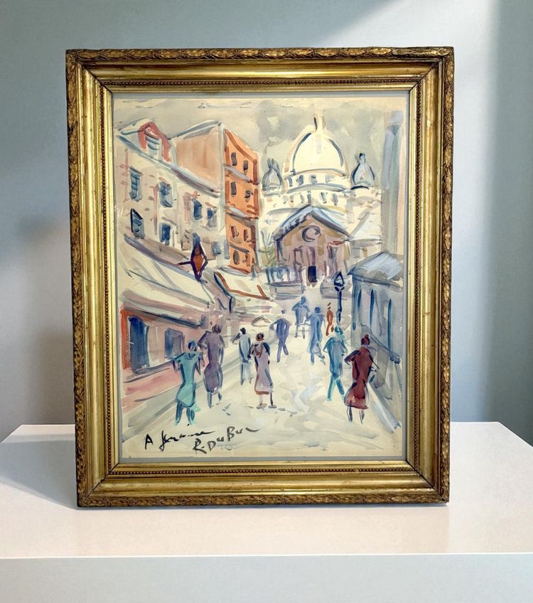 ROLAND DUBUC (PITTORE DI MONTMARTRE) CARTA A GUAZZO "LE SACRÉ CŒUR A PARIS