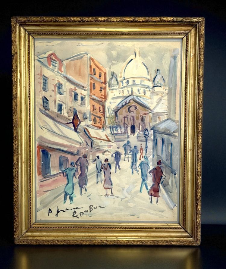 ROLAND DUBUC (PITTORE DI MONTMARTRE) CARTA A GUAZZO "LE SACRÉ CŒUR A PARIS