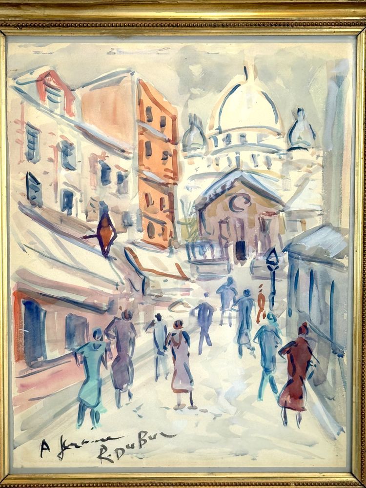 ROLAND DUBUC (PITTORE DI MONTMARTRE) CARTA A GUAZZO "LE SACRÉ CŒUR A PARIS