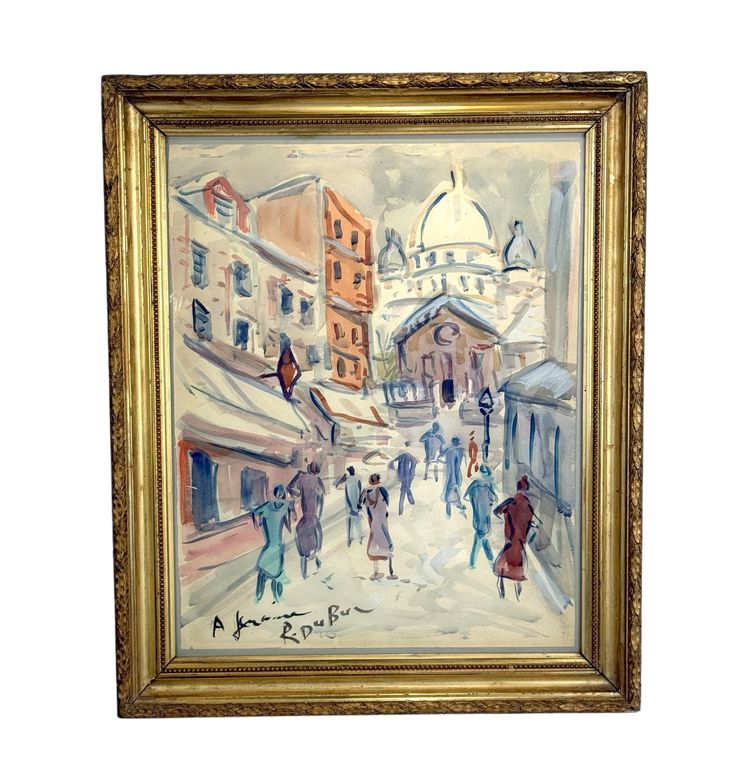 ROLAND DUBUC (PITTORE DI MONTMARTRE) CARTA A GUAZZO "LE SACRÉ CŒUR A PARIS