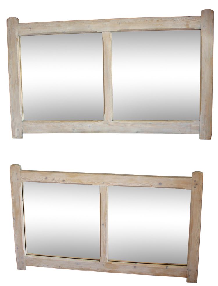 69 x 115 cm Pair of bleached waxed wood mirrors