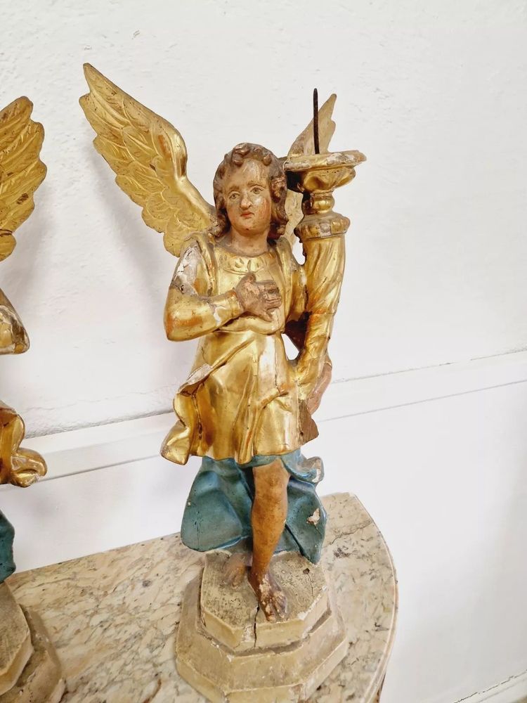 Coppia di antichi porta torce ad angelo francesi