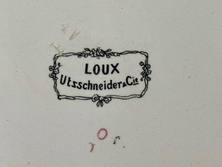 RARE SARREGUEMINES OBERNAI, ROUND SQUARE FLAT marked LOUX-UTZSCHNEIDER & CIE