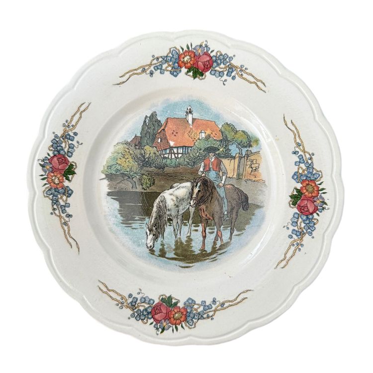 RARE SARREGUEMINES OBERNAI, ASSIETTE DESSERT (1) marked LOUX-UTZSCHNEIDER et CIE