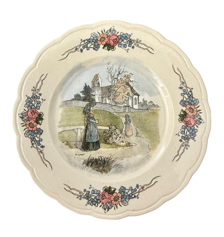RARE SARREGUEMINES OBERNAI, ASSIETTE DESSERT(2) marked LOUX-UTZSCHNEIDER et CIE