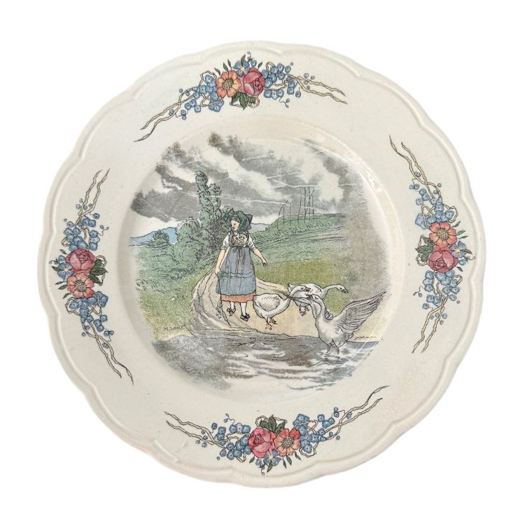 RARE SARREGUEMINES OBERNAI, ASSIETTE DESSERT(4) marked LOUX-UTZSCHNEIDER et CIE